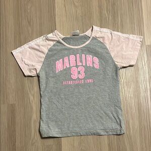 Marlins 93 Womens Gray and Pink Raglan T-Shirt (READ DESCRIPTION FOR SIZE)
